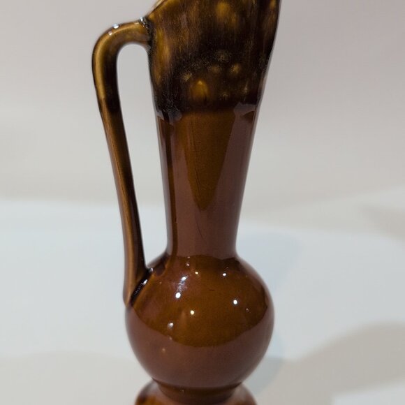 Vintage MCM Carmel Brown Glaze Drip Ceramic Pottery Pitcher Vase Japan 7" Tall - Picture 4 of 7
